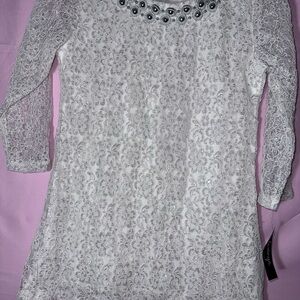 Elegant Lace Blouse with Beaded Neckline